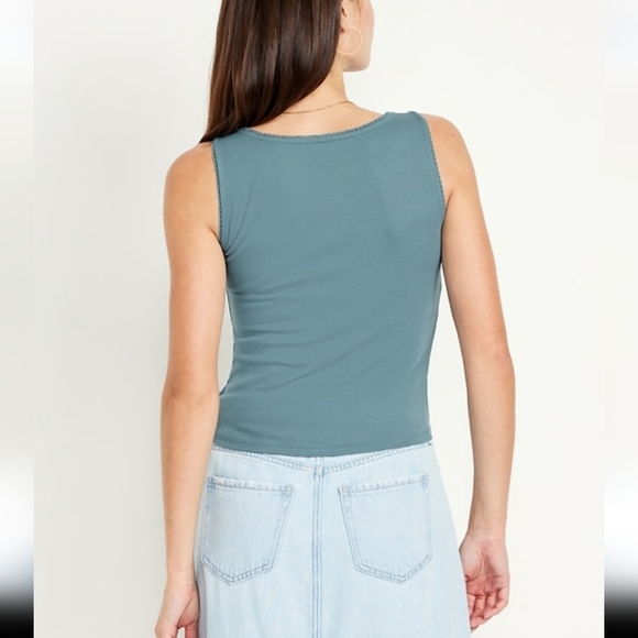 Old Navy: Cinched Rib-Knit Crop Tank Top w/Lace Trim, PENSIVE BLUE, XXL, BNWT - Picture 13 of 14
